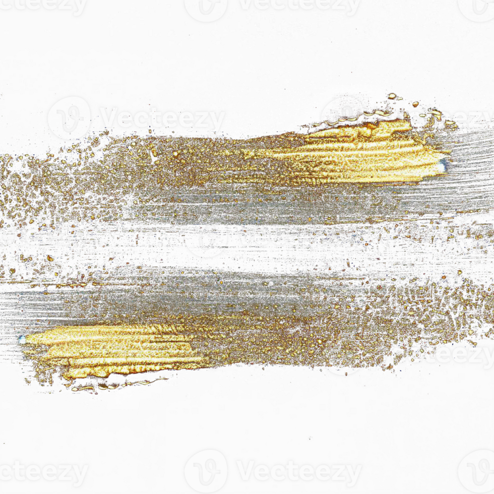 Gold paint brush smear stroke. Abstract gold glittering textured stain on transparent background. AI Generative. PNG