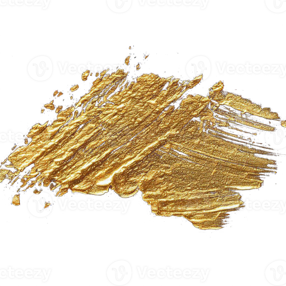 or peindre brosse diffamer accident vasculaire cérébral. abstrait or étincelant texturé tache sur transparent Contexte. ai génératif. png