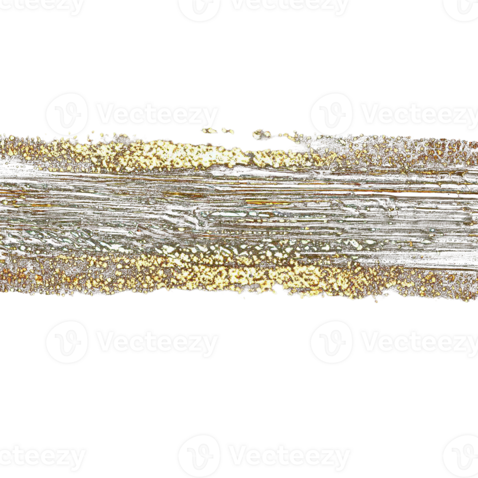 Gold paint brush smear stroke. Abstract gold glittering textured stain on transparent background. AI Generative. PNG