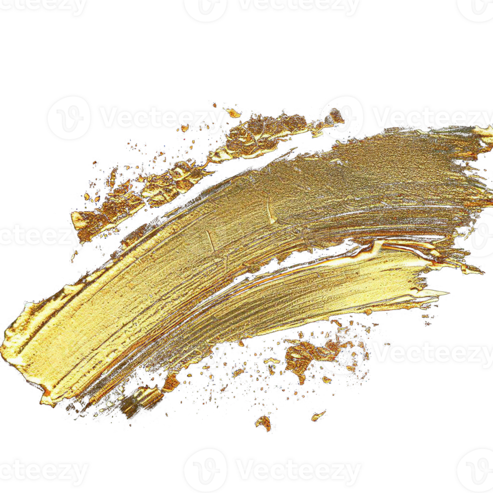 Gold paint brush smear stroke. Abstract gold glittering textured stain on transparent background. AI Generative. PNG