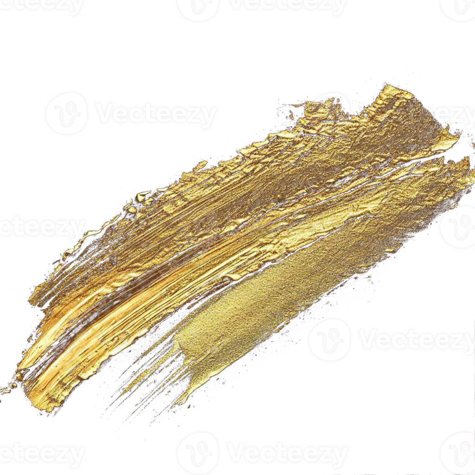 Gold paint brush smear stroke. Abstract gold glittering textured stain on transparent background. AI Generative. PNG