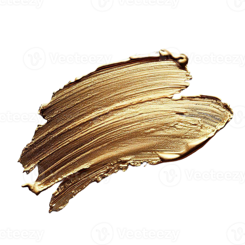 Gold paint brush smear stroke. Abstract gold glittering textured stain on transparent background. AI Generative. PNG