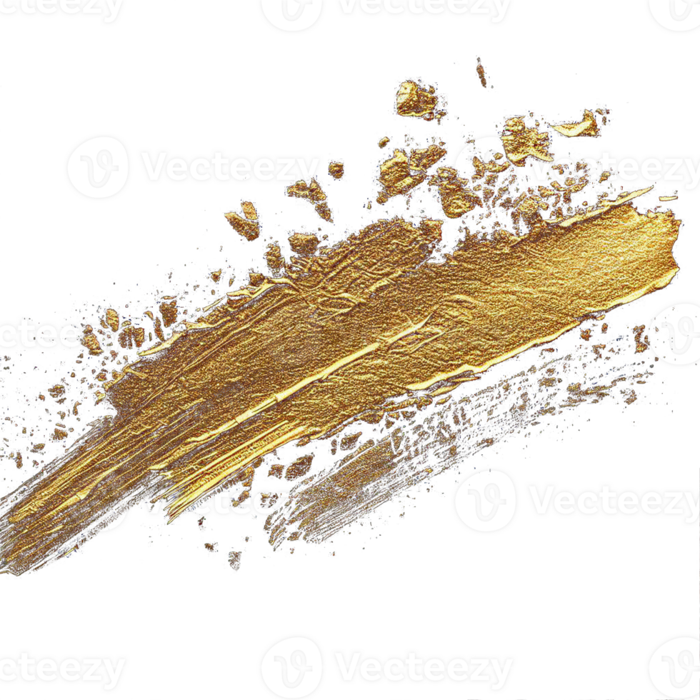 Gold paint brush smear stroke. Abstract gold glittering textured stain on transparent background. AI Generative. PNG