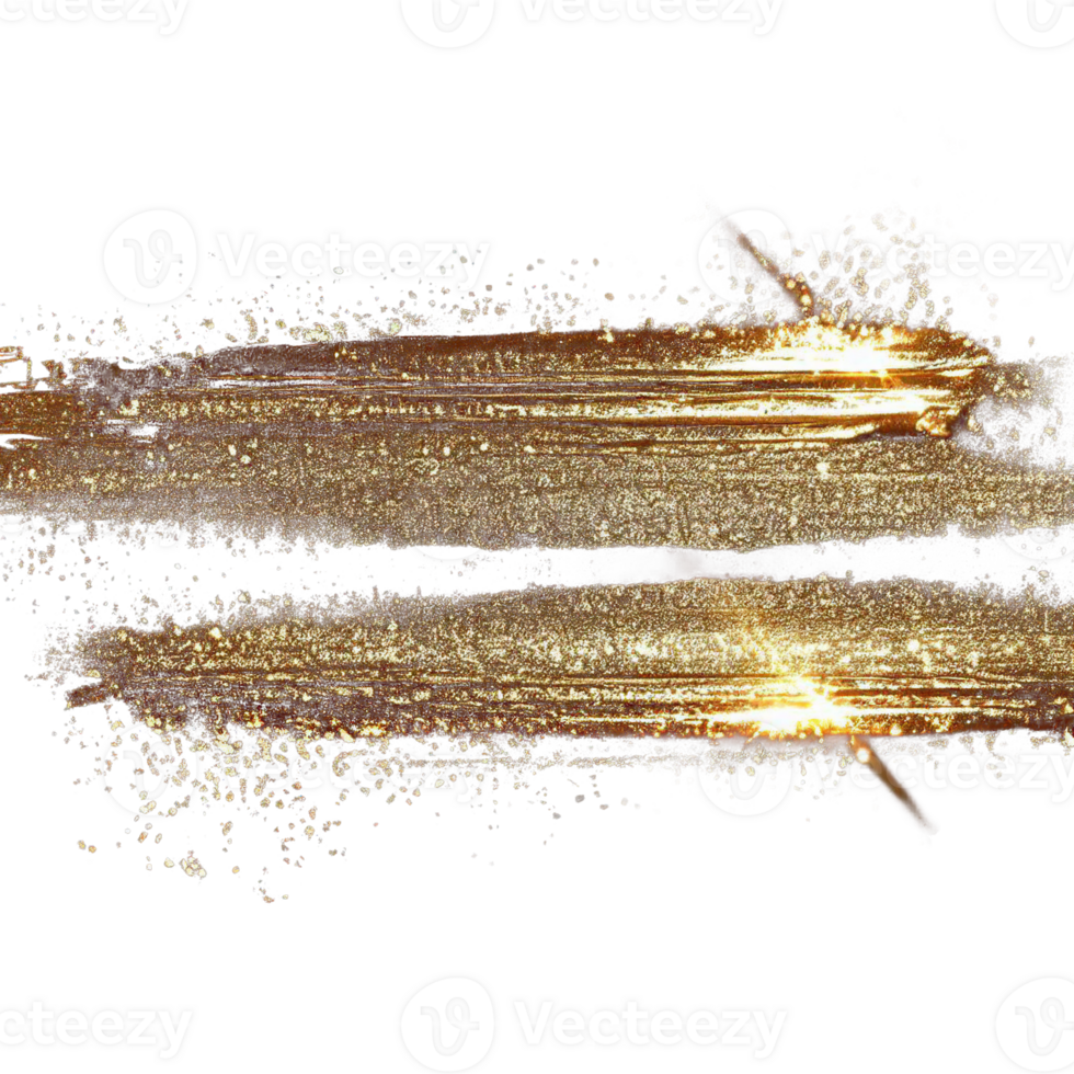 Gold paint brush smear stroke. Abstract gold glittering textured stain on transparent background. AI Generative. PNG