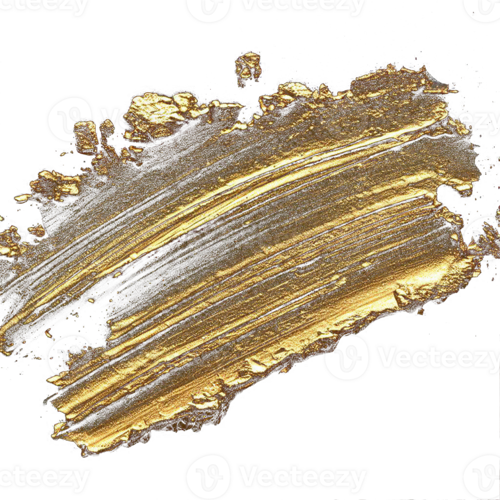 Gold paint brush smear stroke. Abstract gold glittering textured stain on transparent background. AI Generative. PNG