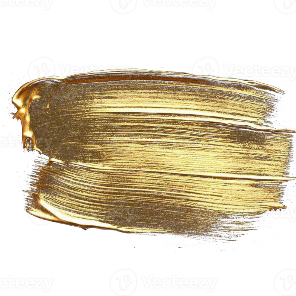 Gold paint brush smear stroke. Abstract gold glittering textured stain on transparent background. AI Generative. PNG