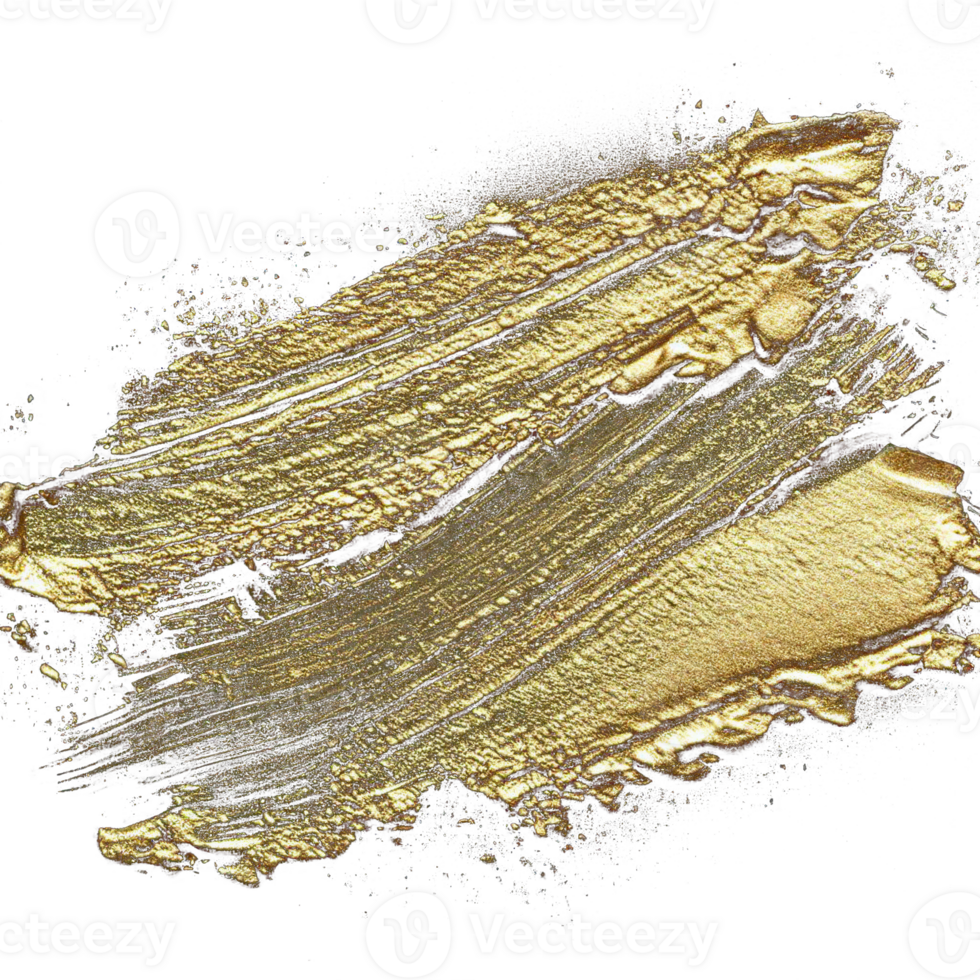 Gold paint brush smear stroke. Abstract gold glittering textured stain on transparent background. AI Generative. PNG