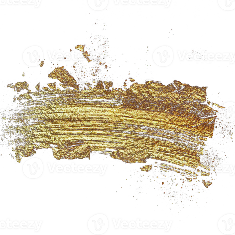 Gold paint brush smear stroke. Abstract gold glittering textured stain on transparent background. AI Generative. PNG