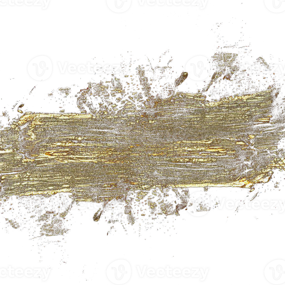 Gold paint brush smear stroke. Abstract gold glittering textured stain on transparent background. AI Generative. PNG