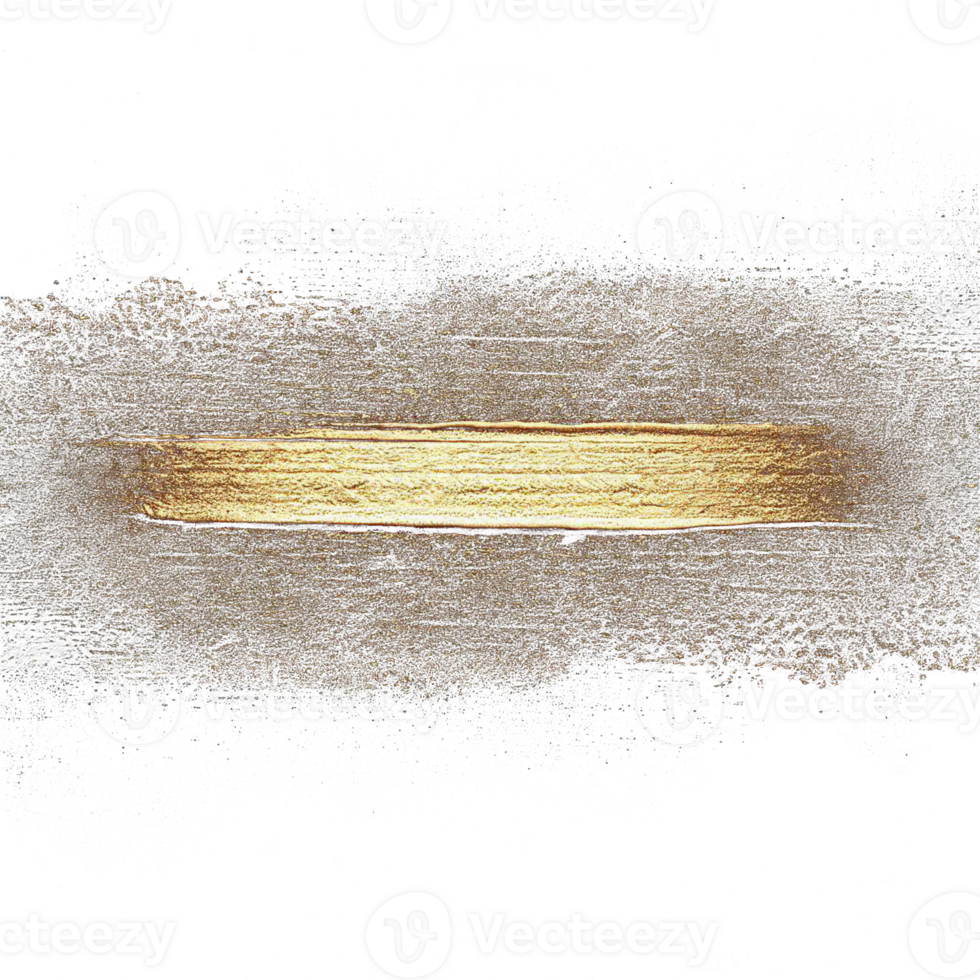 Gold paint brush smear stroke. Abstract gold glittering textured stain on transparent background. AI Generative. PNG