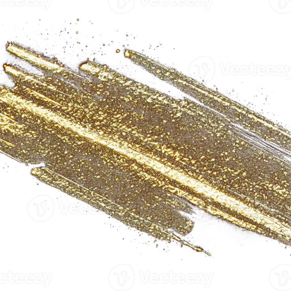 Gold paint brush smear stroke. Abstract gold glittering textured stain on transparent background. AI Generative. PNG