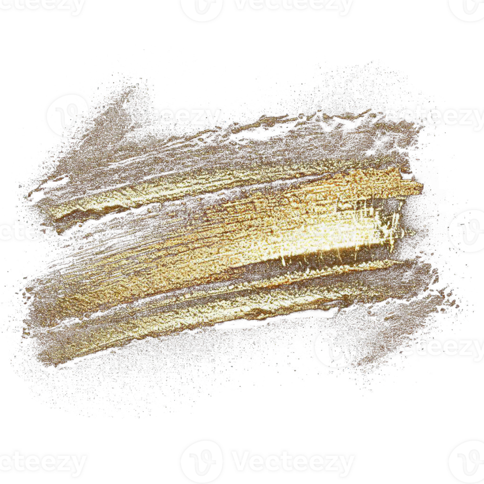 Gold paint brush smear stroke. Abstract gold glittering textured stain on transparent background. AI Generative. PNG