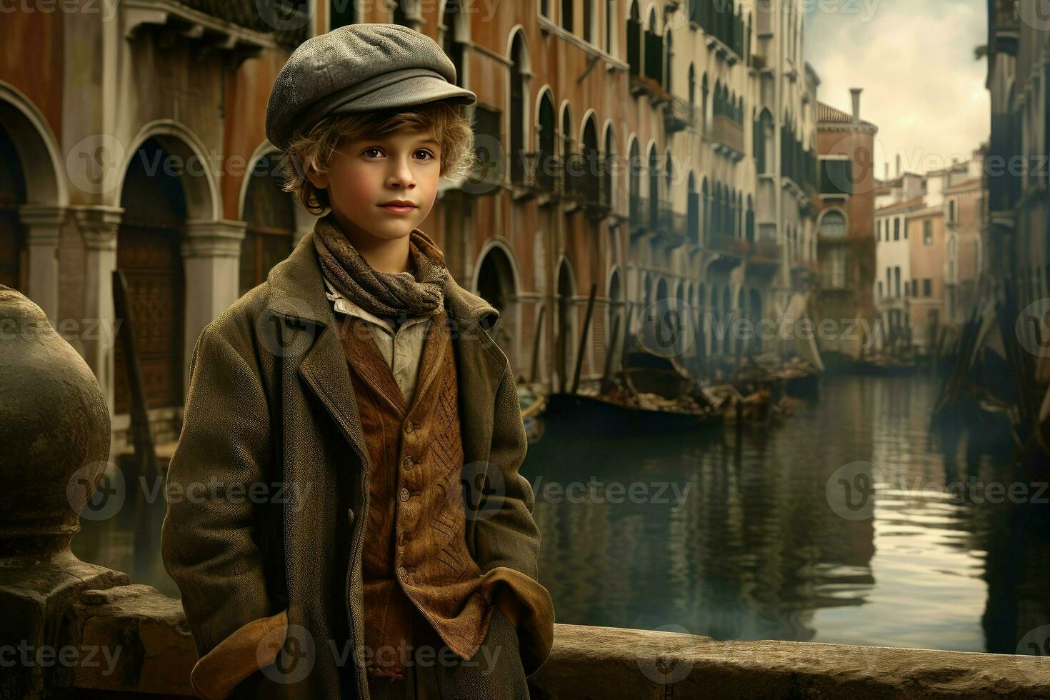 Captivating Child old venice. Generate Ai photo