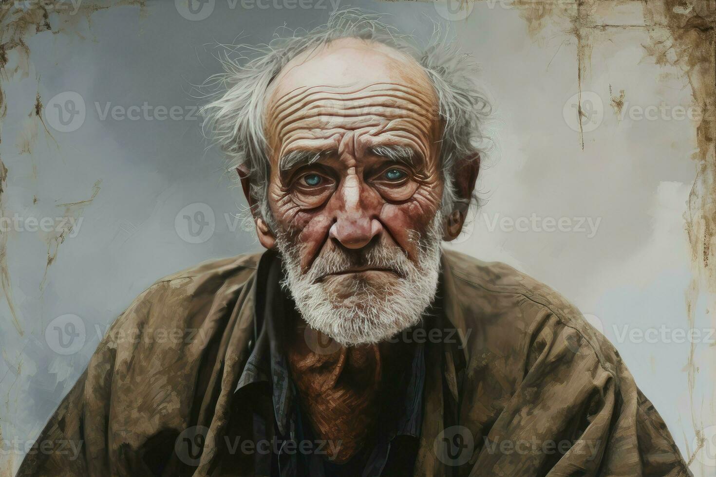 Expansive Canvas unfinished paint old man. Generate Ai photo