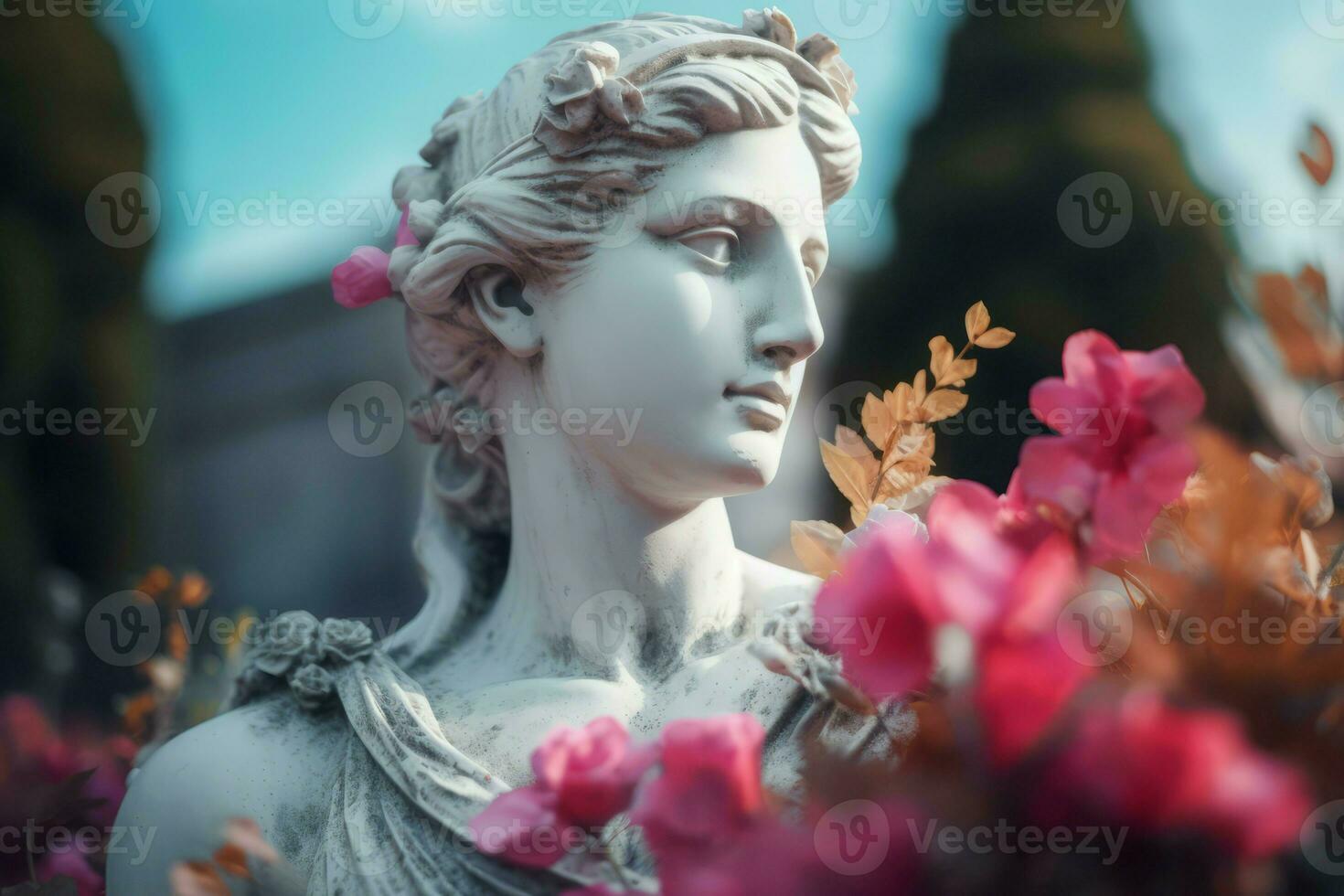 Ancient woman statue looking away. Generate ai photo