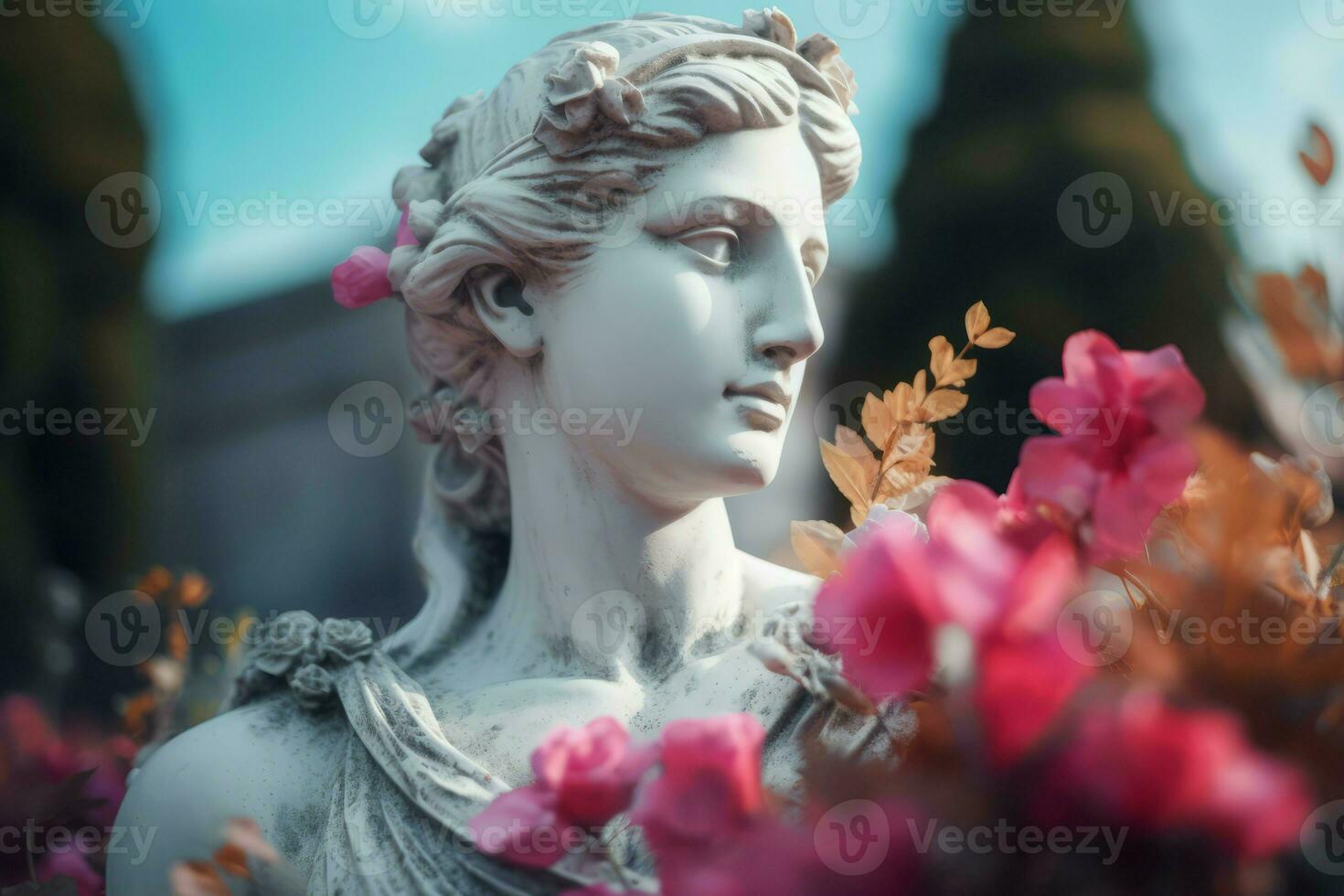 antiguo mujer estatua mirando lejos. generar ai foto