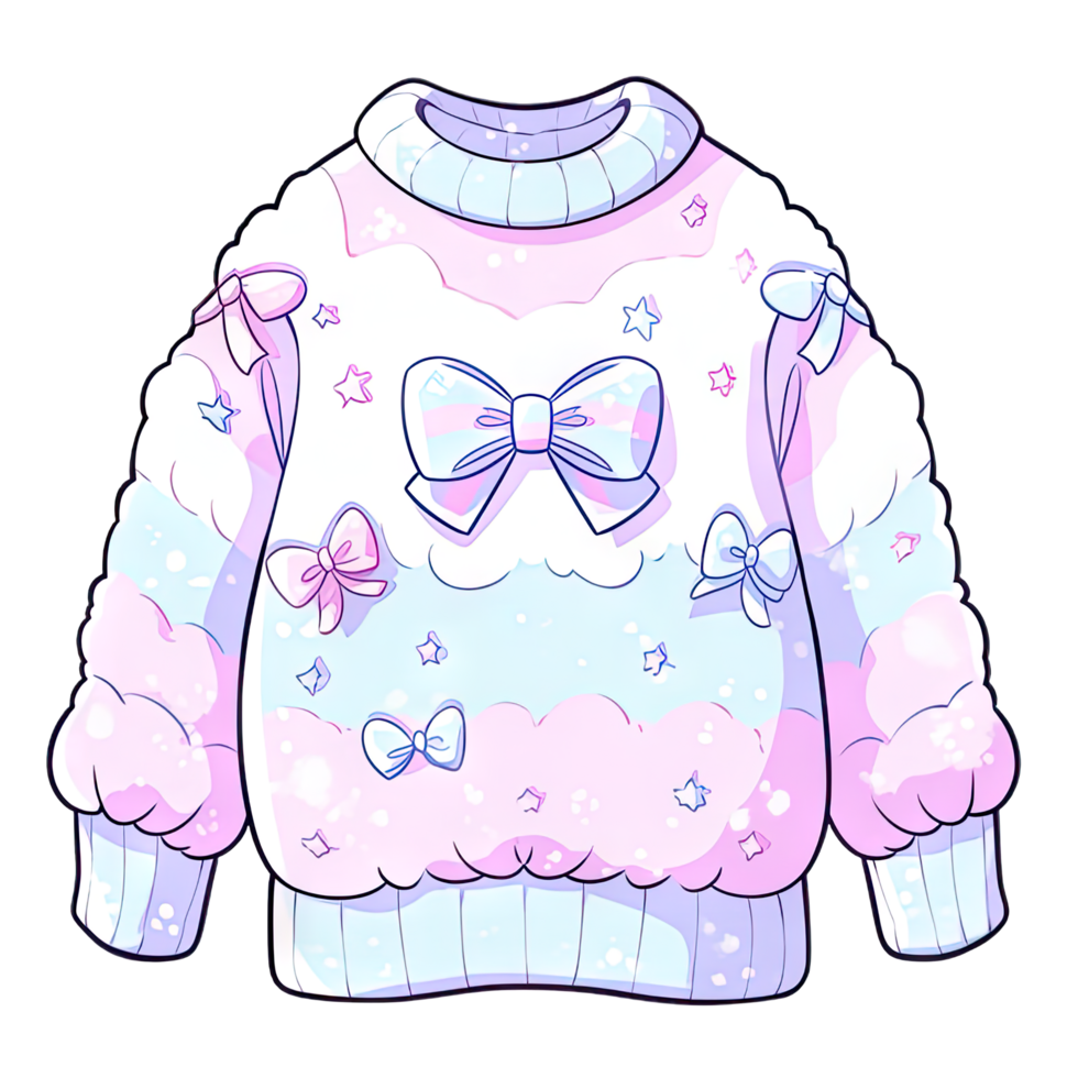 Cute Pastel Sweater with Delicate Bow and Fluffy Fur Accent,  for decoration scrapbook and card ,ai generated png