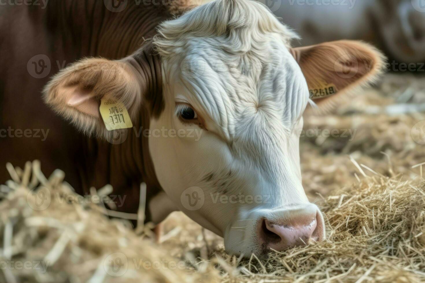 Cow eat hay at farm barn. Generate Ai photo