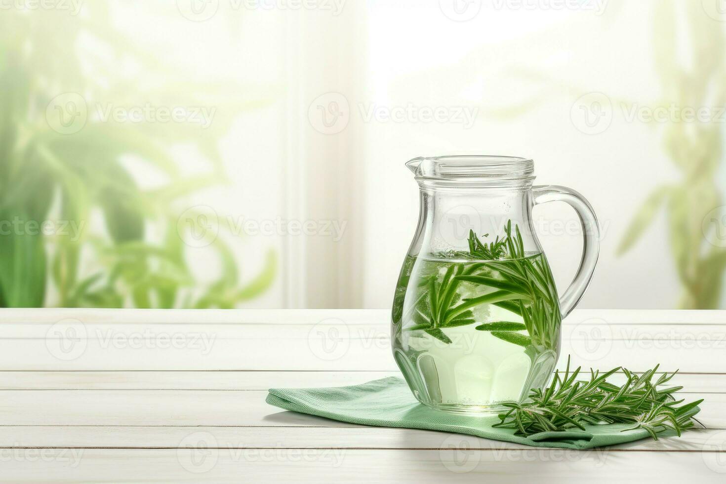 Jug of homemade refreshing tarragon drink on table. Generate Ai photo