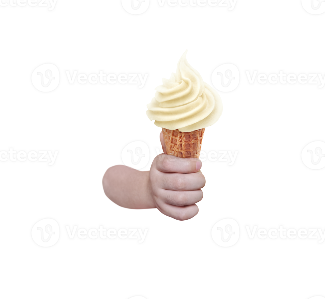 Ice cream cone in hand PNG transparent