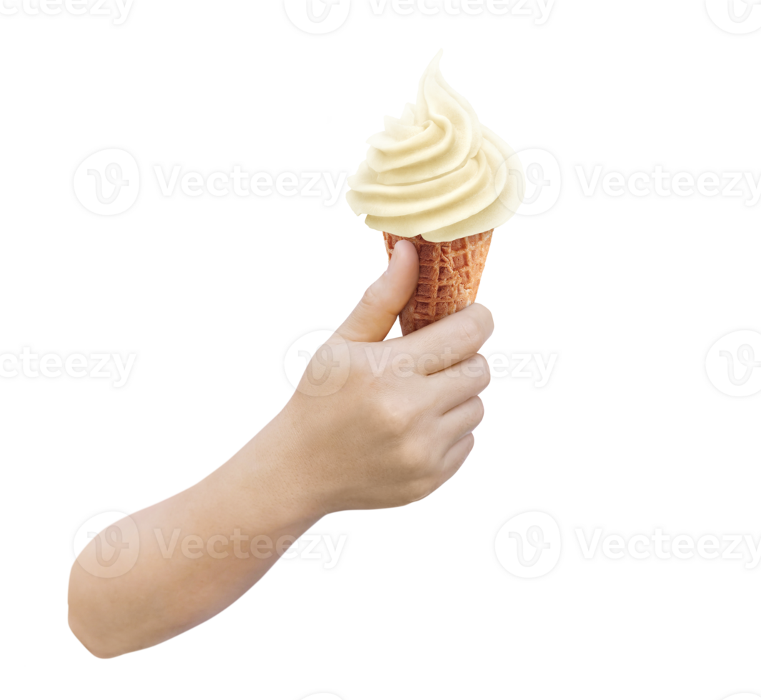 Ice cream cone in hand PNG transparent