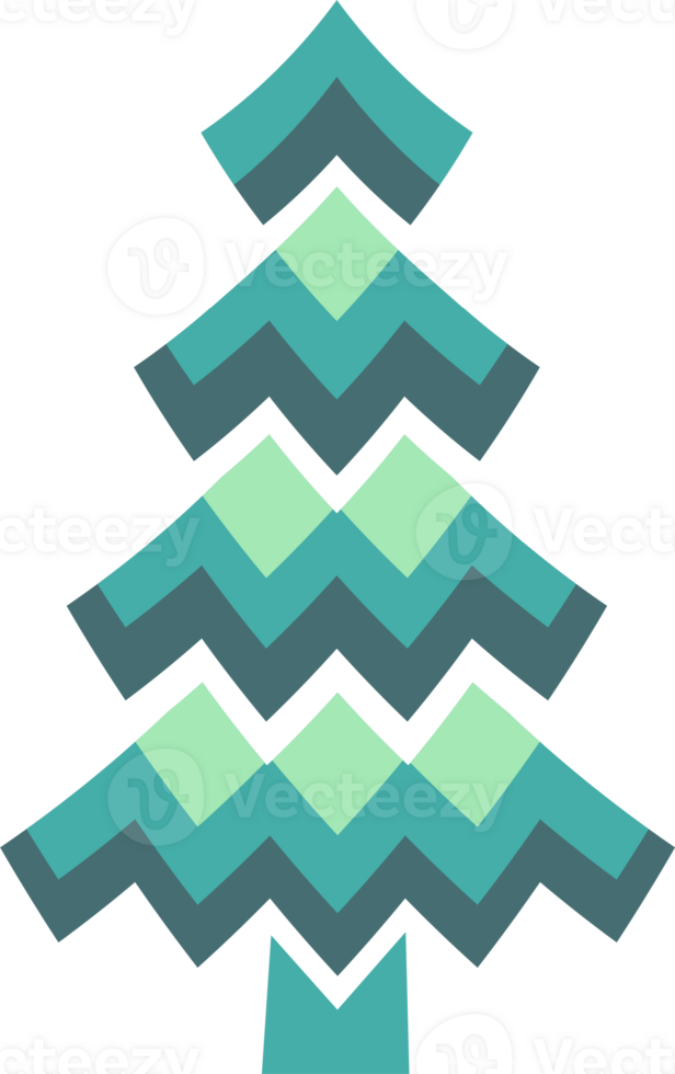 Abstract, stylized Christmas tree illustration. Decorated Christmas tree design, PNG with transparent background.