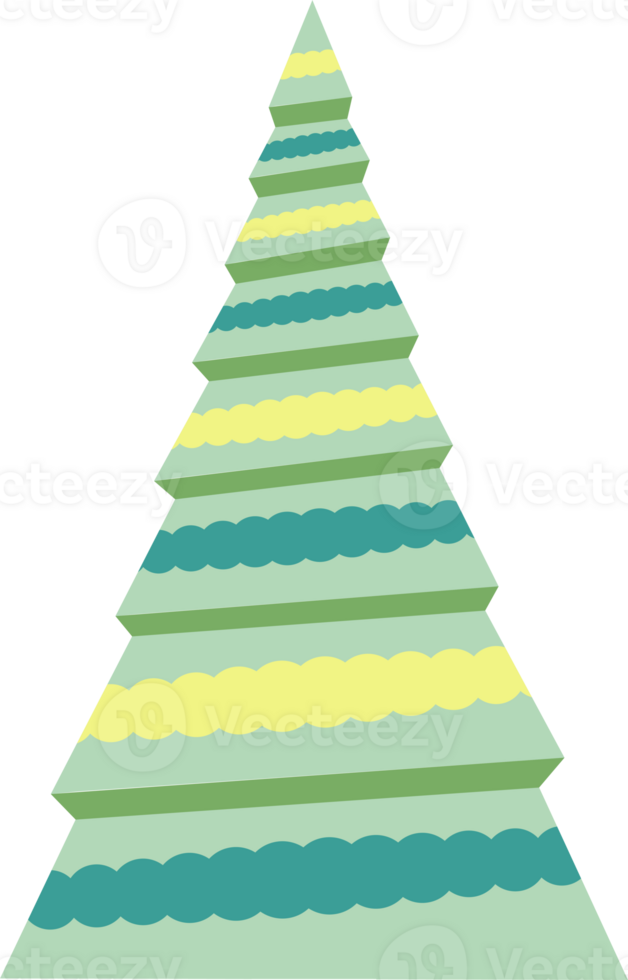 Abstract, stylized Christmas tree illustration. Decorated Christmas tree design, PNG with transparent background.