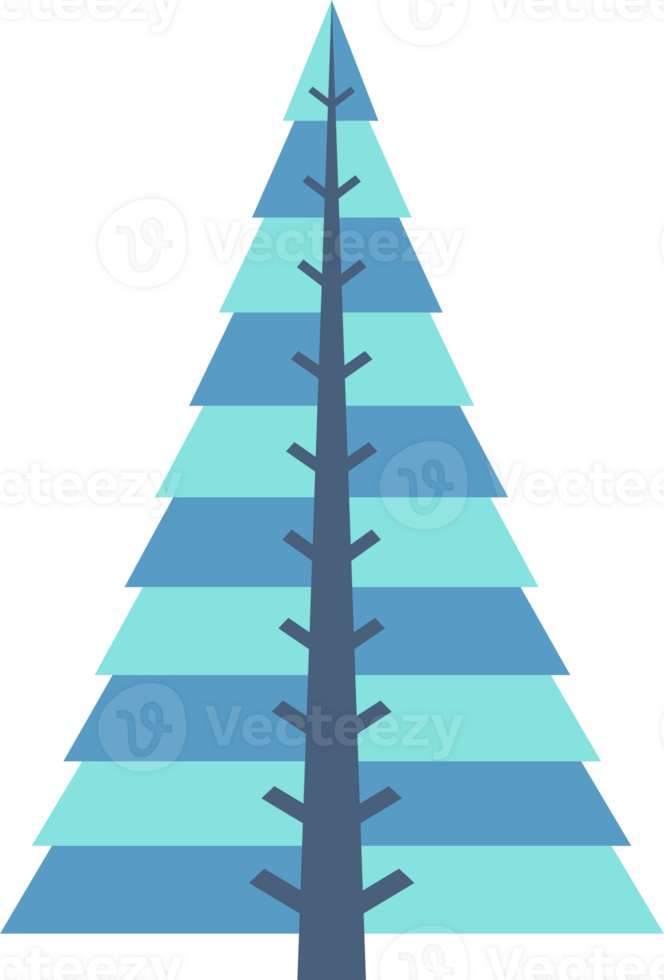Abstract, stylized Christmas tree illustration. Decorated Christmas tree design, PNG with transparent background.