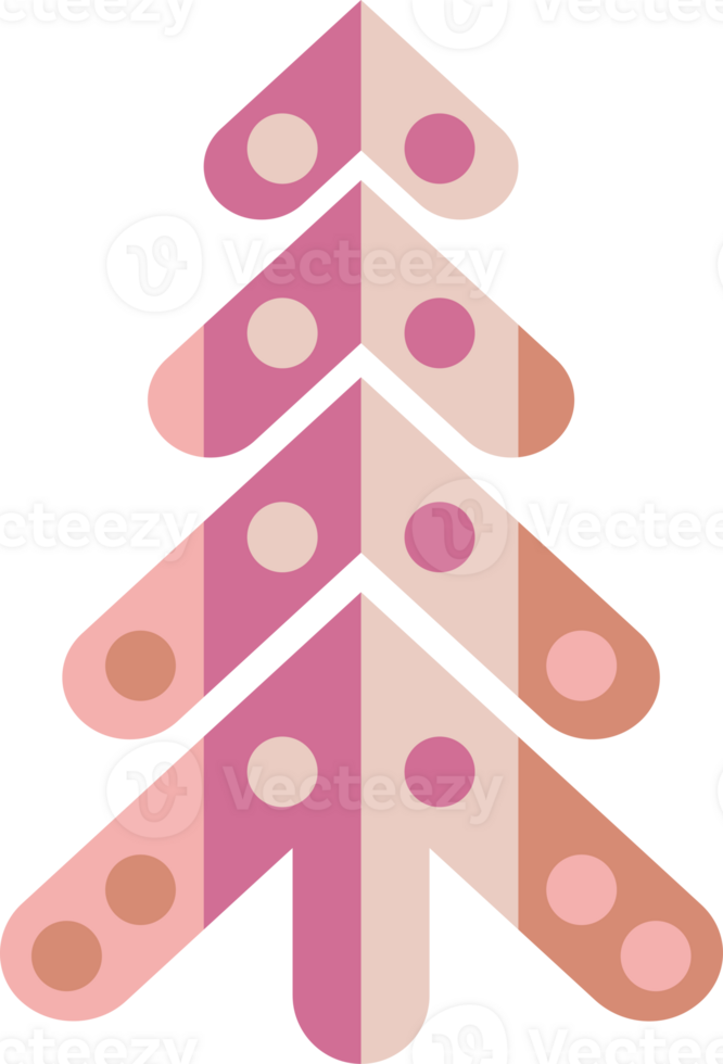 Abstract, stylized Christmas tree illustration. Decorated Christmas tree design, PNG with transparent background.