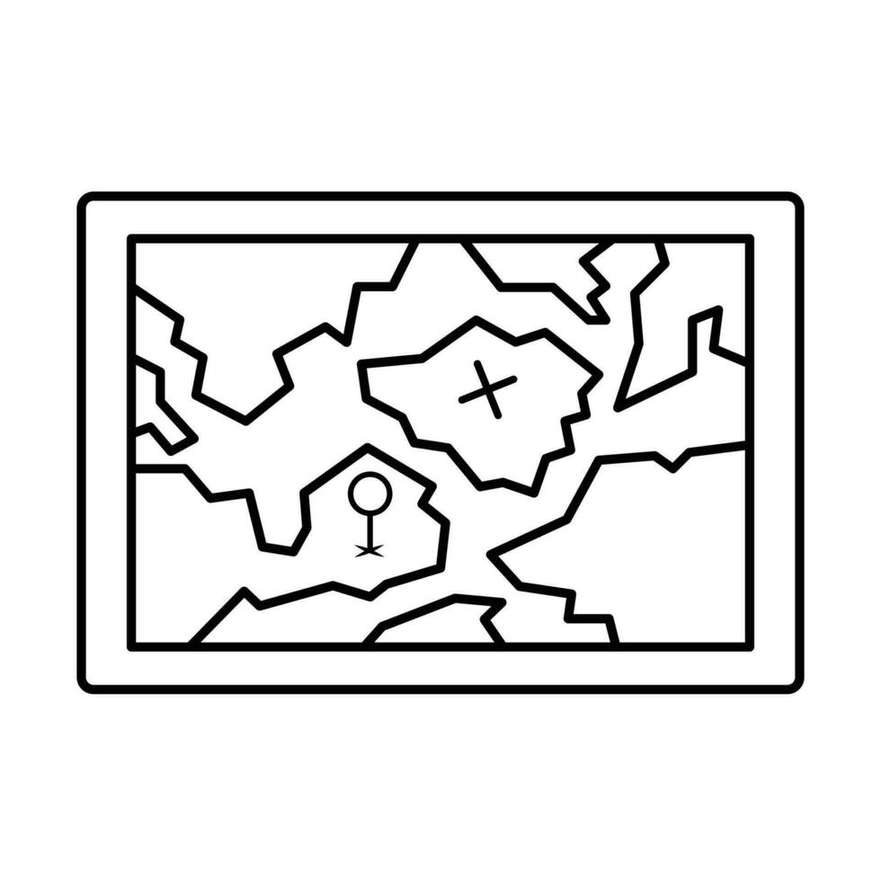 Map travel destination vector icon outline illustration isolated on square white background. Simple flat monochrome cartoon art styled drawing.