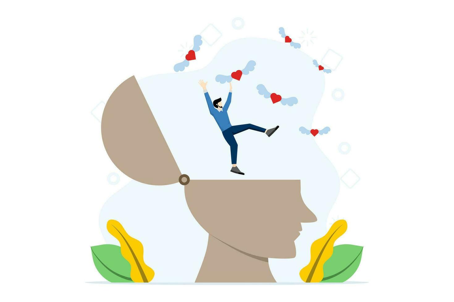 the ability to understand feelings or emotions, emotional intelligence, mental health, maintaining balance, separating work and personal life, men jump out at the head and captivate the heart. vector