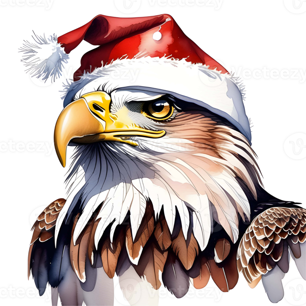 Festive Watercolor Art of an Eagle Wearing a Santa Hat for Christmas. AI Generative png