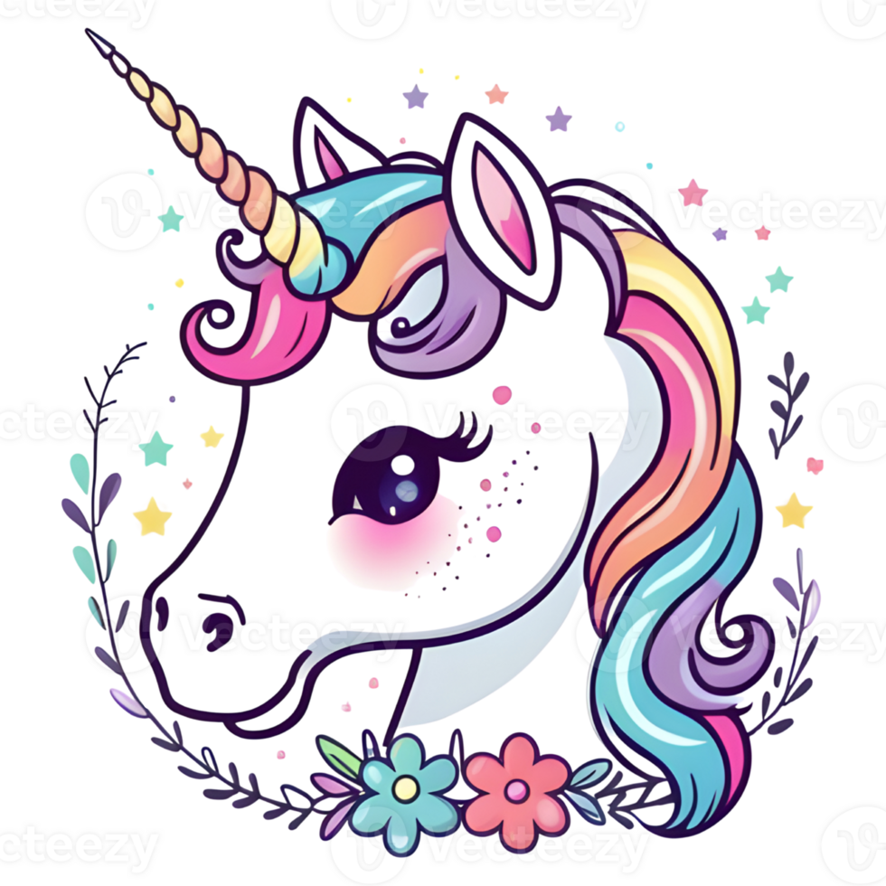 Charm Baby Face Unicorn's Cute Cartoon Magic. AI Generative png