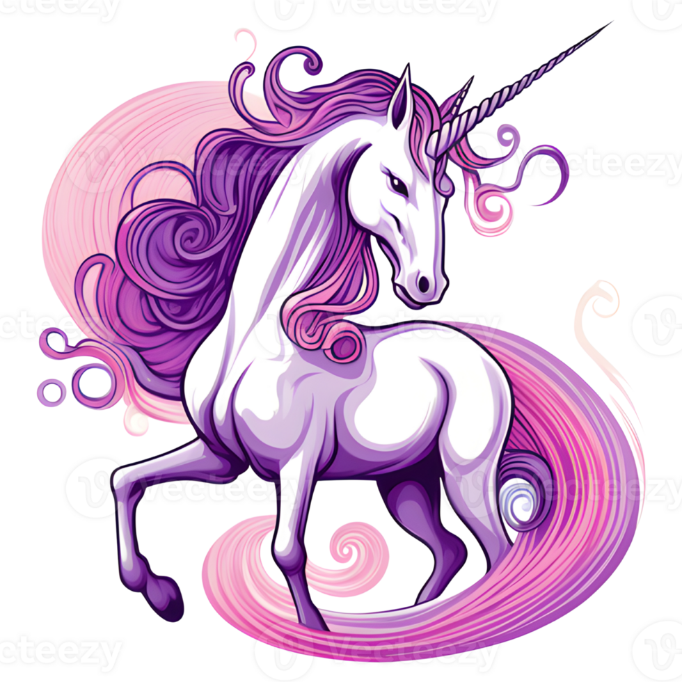 hermosa y encantador dibujos animados caracteres rosado unicornios y magia. ai generativo png