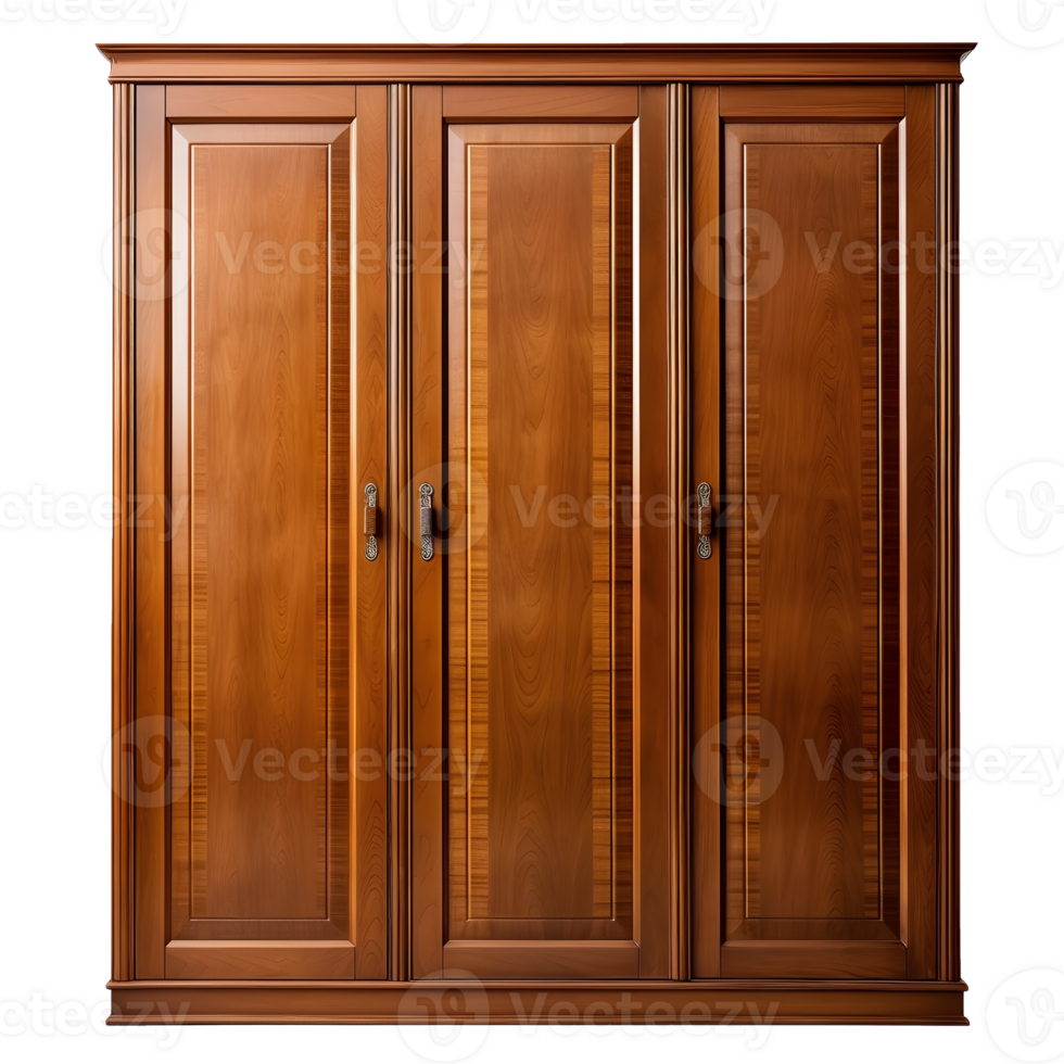 Vintage Wooden Closet with Three Doors, Front View, ai generated png