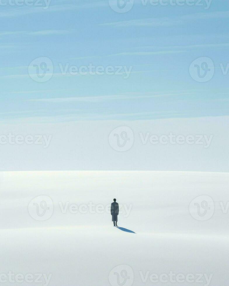 A man stands alone in a vast field, surrounded by the beauty of nature.. Generative AI photo