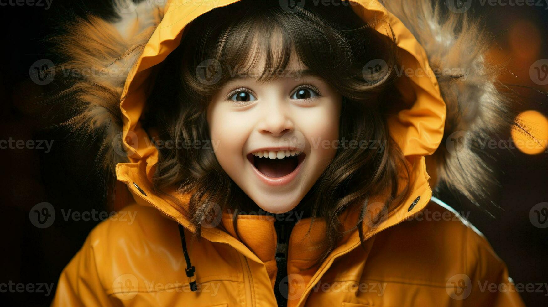 Excited little girl screams with joy.. Generative AI photo