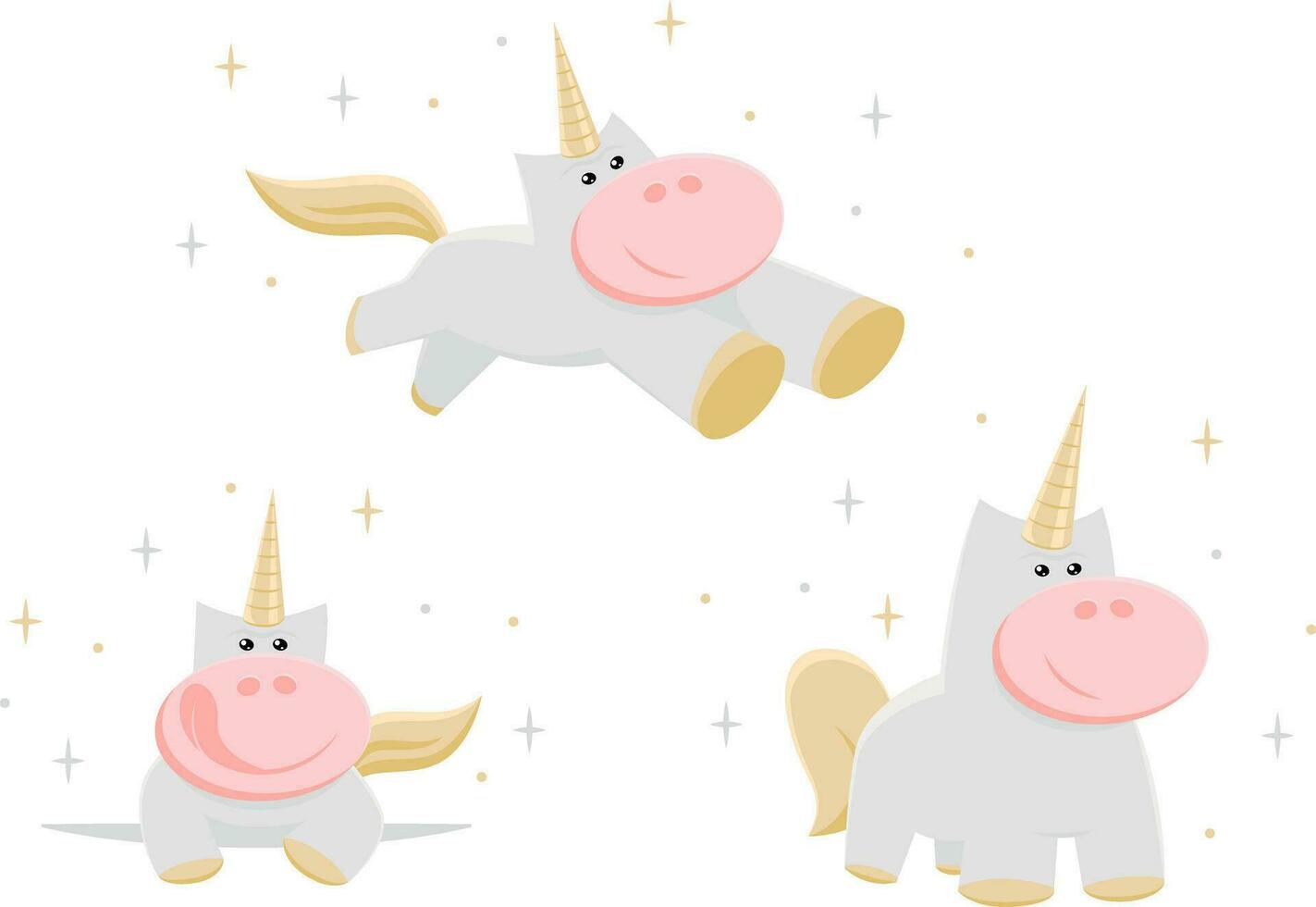 Set of unicorns, cartoon style. Vector illustration.