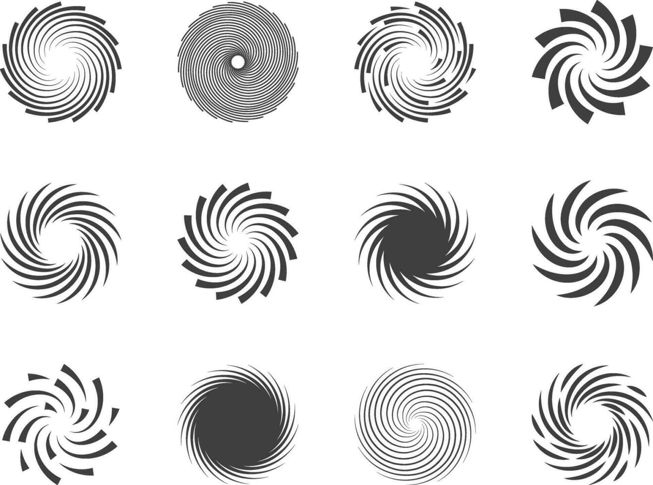 conjunto de elementos de diseño de círculos de torsión de movimiento en espiral y remolino vector