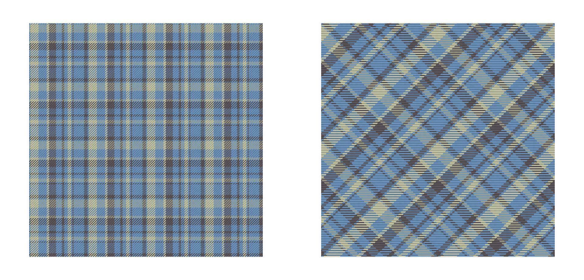 Tartan plaid pattern set. Seamless check background graphic in blue and off white for flannel shirt, blanket or other autumn winter textile design. vector