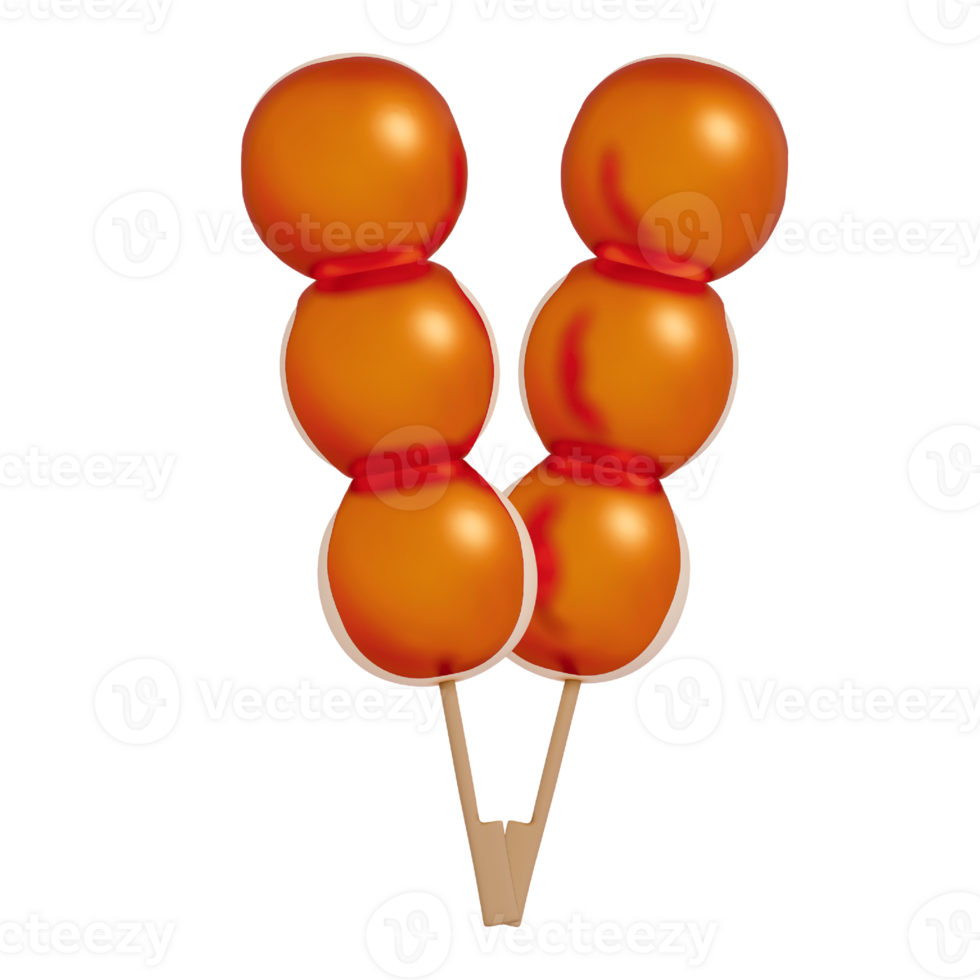 Japanese dessert Colorful Dango Skewers , 3d rendering on a transparent background png