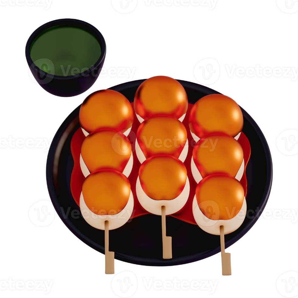 Japanese dessert Colorful Dango Skewers , 3d rendering on a transparent background png