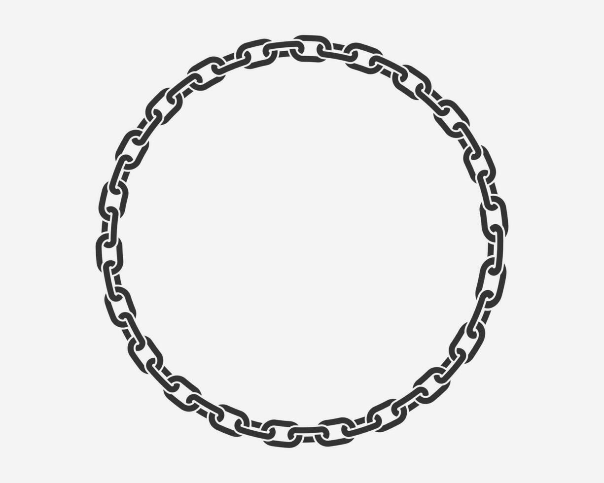 Texture chain round frame. Circle border chains silhouette black and white isolated on background. Chainlet design element. vector