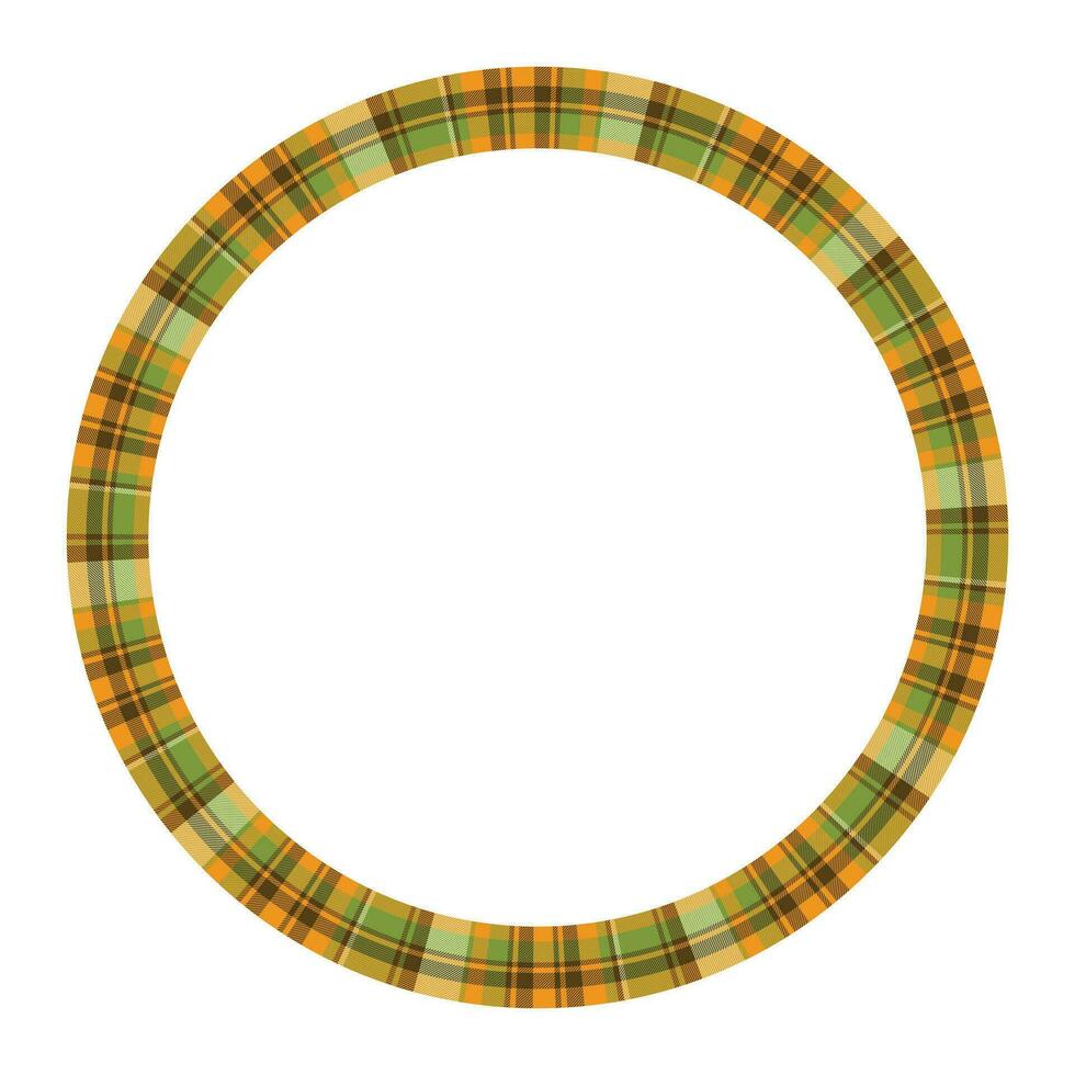 Round frame vector vintage pattern design template. Circle border designs plaid fabric texture. Scottish tartan background for collage art, gif card, handmade crafts.