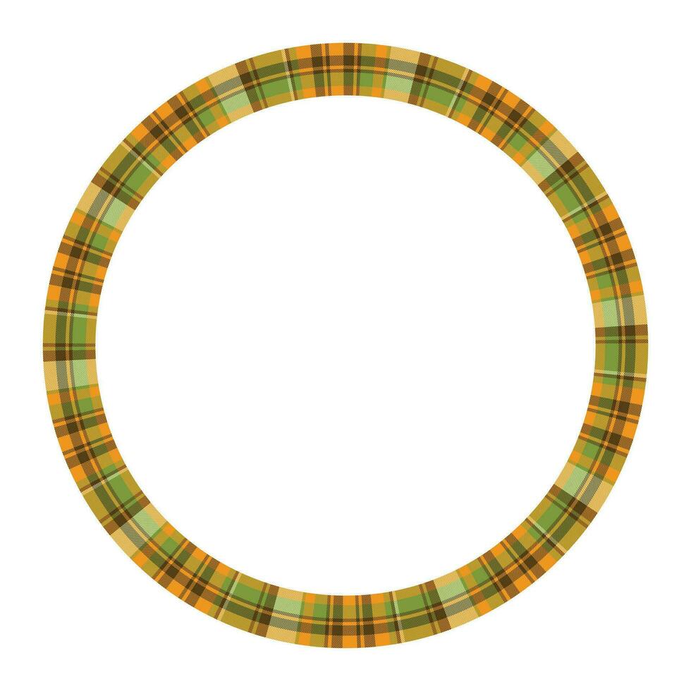 Round frame vector vintage pattern design template. Circle border designs plaid fabric texture. Scottish tartan background for collage art, gif card, handmade crafts.