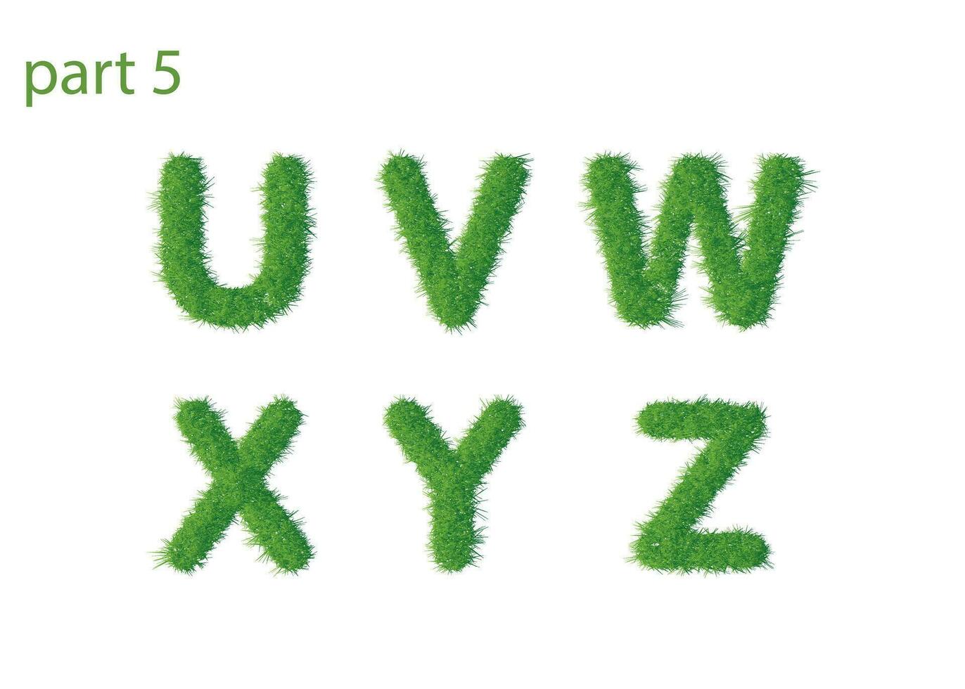 Capital letter U V W X Y Z texture green grass vector