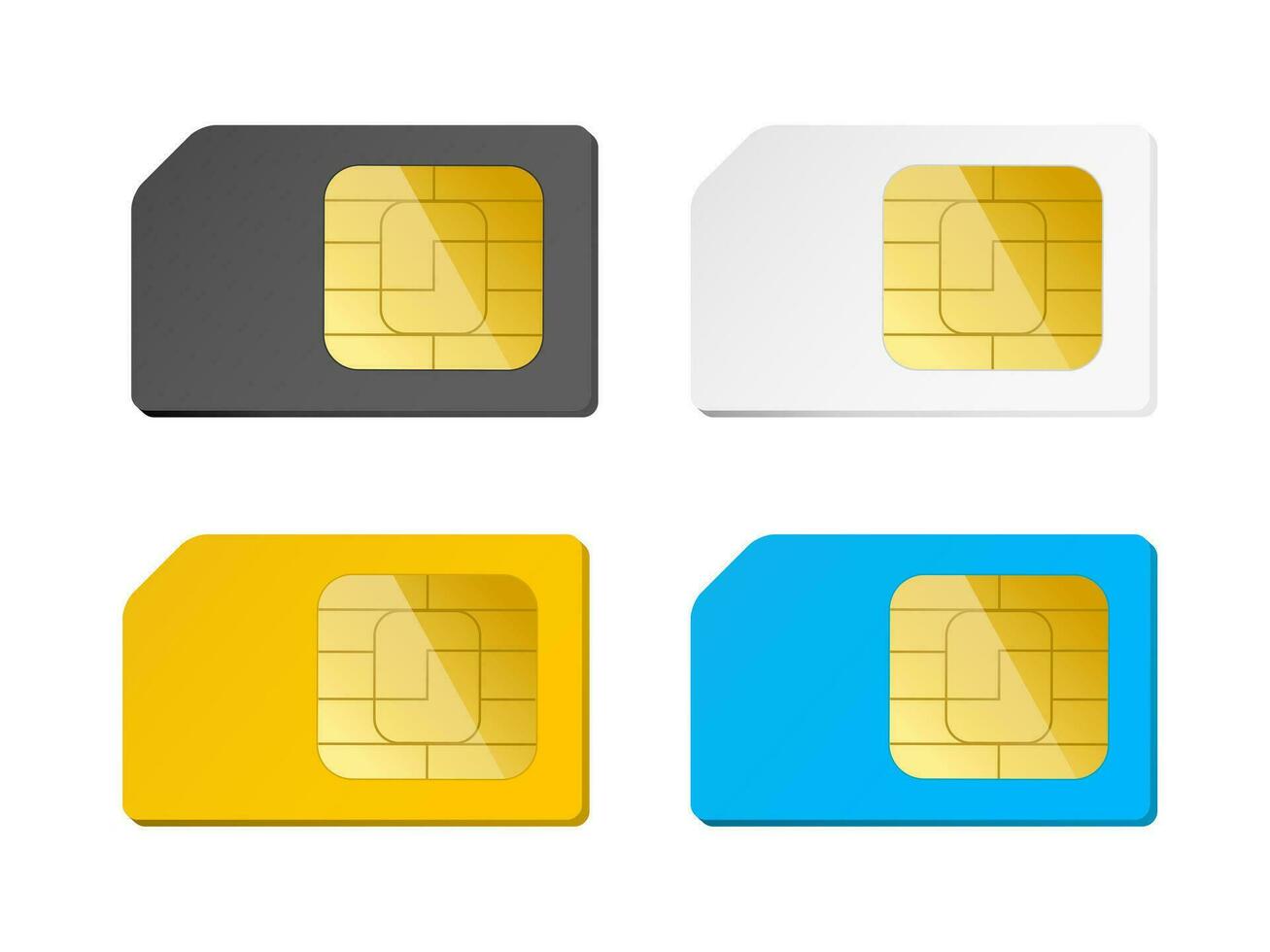 four sim cards black, white, blue, yellow vector