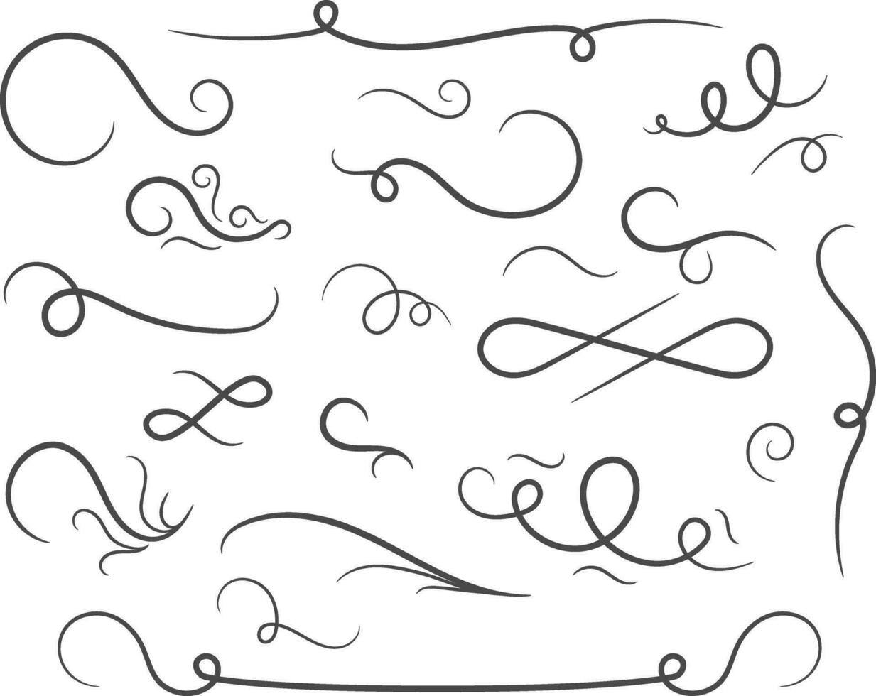 Abstract confusing twisted lines calligraphic design elements and decoration set vector