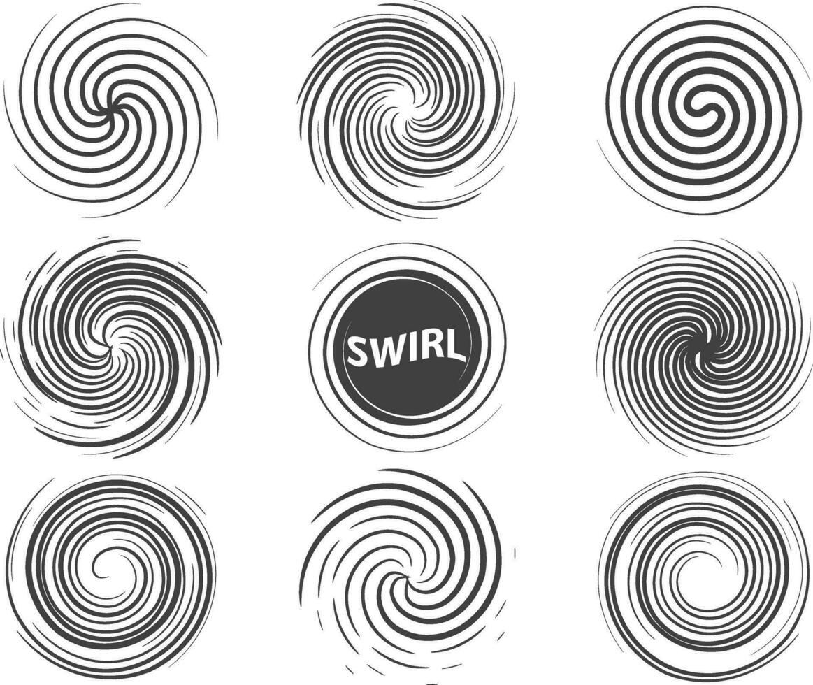 Abstract swirl set dynamic flow black white icon vector