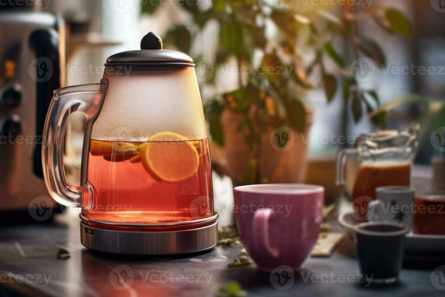 citrus tea in a glass teapot ai generative photo